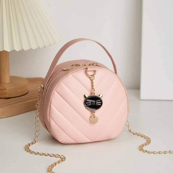 Embossed Small Round Bag with cat pendent